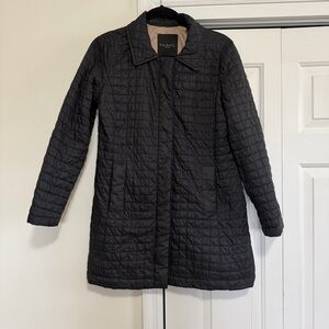 Talbots Petite Black Quilted Mid Length Button Down Coat Size Medium Petite